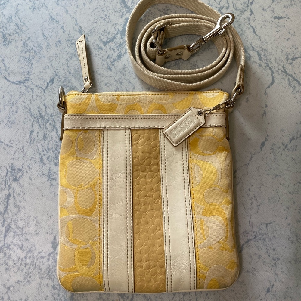 Coach Optic Signature Swing Pack with Beige Leather Trm